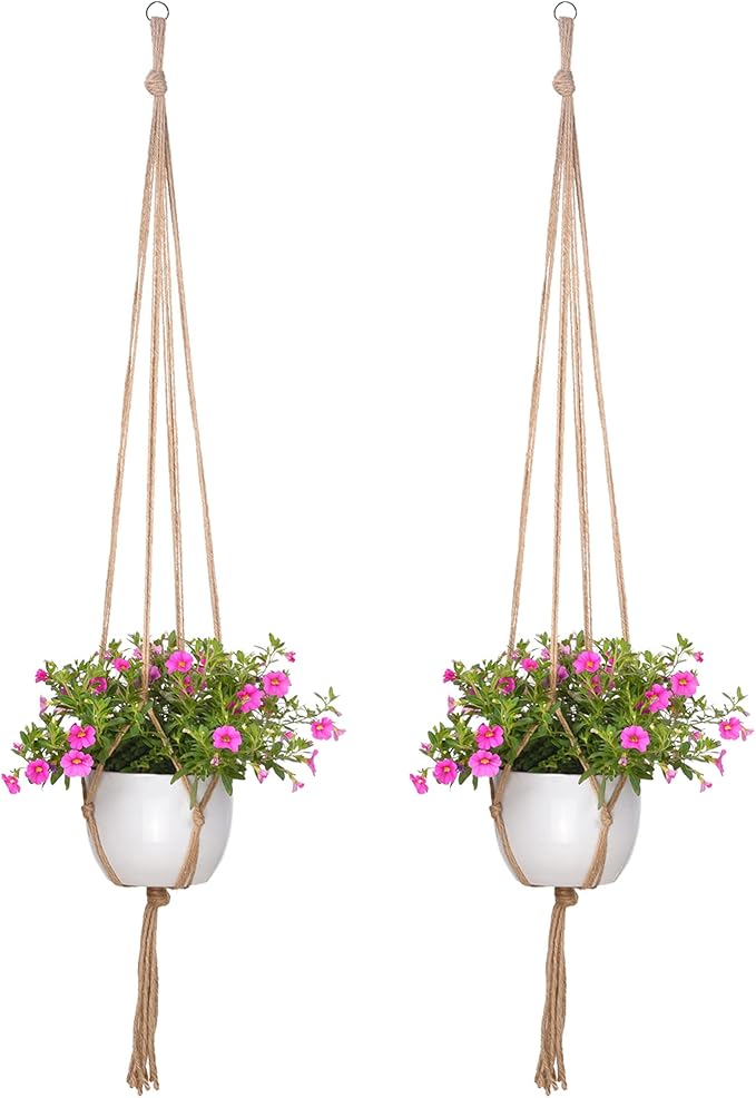EBOOT 2 Pack 48 Inch Large Macrame Plant Hanger Rope to Hang Flower Pot Plant Holder for Indoor Outdoor Decorations, 4 Legs (Linen Color) eBoot