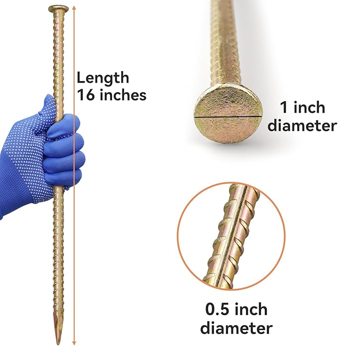 16 Inch Rebar Stakes - 1/2 Inch Diameter Galvanized Steel Ground Anchors - Heavy Duty Plant Support Garden Stake for Speed Bump, Wheel Stop, Tent (10 Pack) JPOIP