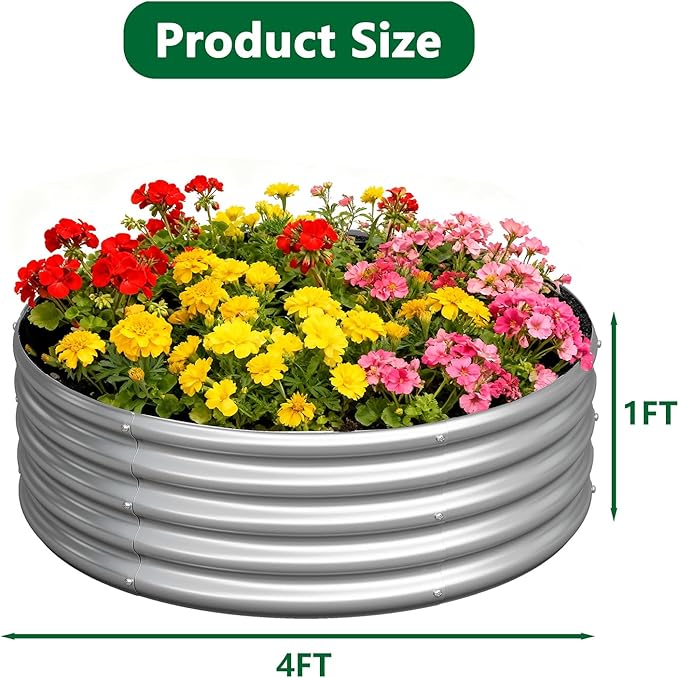zizin 2 Pack Galvanized Raised Garden Bed Metal Round Raised Garden Beds Outdoor Planter Box for Vegetables (4FT, Silver) zizin
