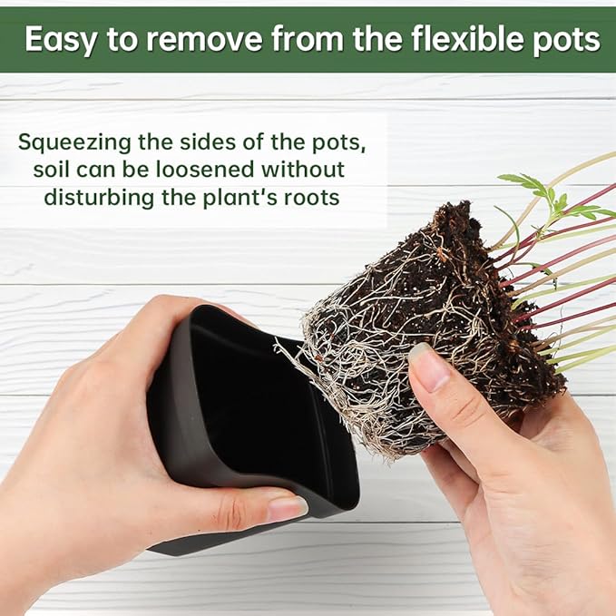 60 Pcs Nursery Pots 2.7 Inch, Plastic Seed Starting Pot with Drainage Holes, Sturdy Seedling pots for Planting, Cuttings (Black) BTPLASTIK