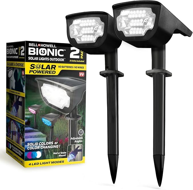 Bell+Howell Solar Lights Outdoor Bionic Burst Waterproof IP67 Path Lights, Landscape Outdoor Solar Lights for Yard Auto On/Off LED Bulbs, Wireless, Multicolor, Adjustable Light 2 Pieces BellHowell