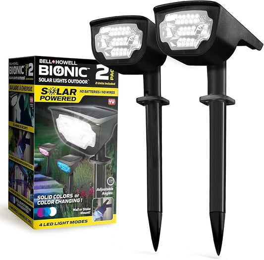 Bell+Howell Solar Lights Outdoor Bionic Burst Waterproof IP67 Path Lights, Landscape Outdoor Solar Lights for Yard Auto On/Off LED Bulbs, Wireless, Multicolor, Adjustable Light 2 Pieces BellHowell