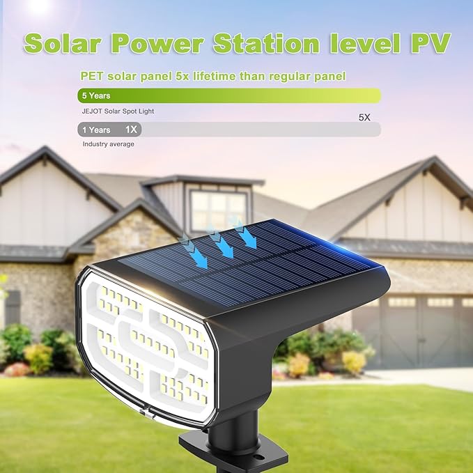 DAMINY Solar Spotlights Waterproof IP65,Auto On/Off,3000K 2 Lighting Modes Solar spot Lights for Garden,Pathway,Yard,Landscape-4 Pack DAMINY