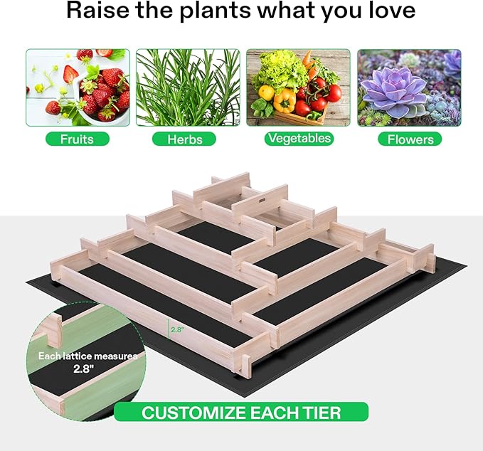 VIVOSUN 5-Tier Wooden Raised Garden Bed, 42 x 42 x 14 Inches, Outdoor Wood Planter Box with Gloves and Liner for Garden, Patio, Balcony, Backyard and Outdoors VIVOSUN