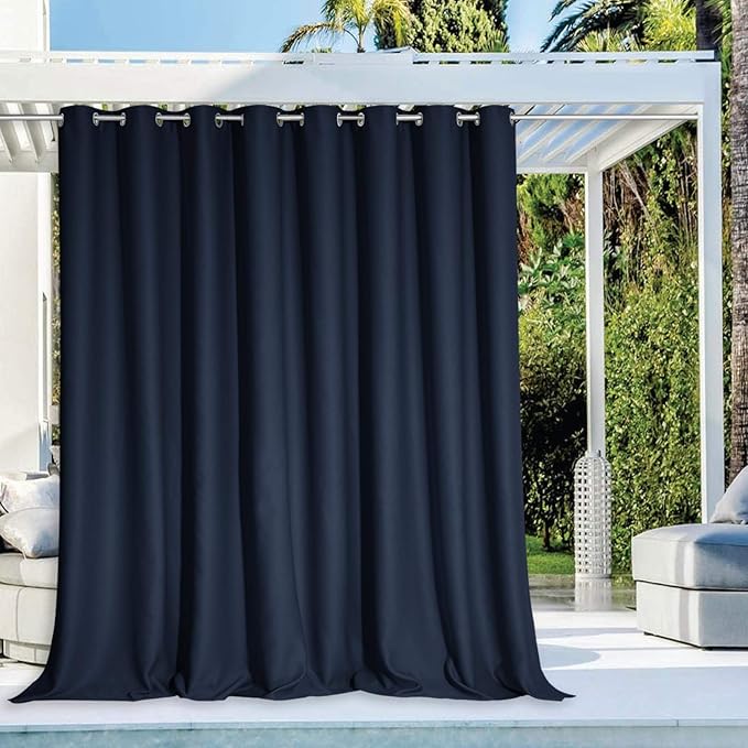 NICETOWN Outdoor Curtain for Patio Waterproof 84 inch Long, Rustproof Grommet Room Darkening Outdoor Slider Blind Window Treatment for Shower/Balcony, Navy Blue, 120 inch Wide, 1 Panel NICETOWN