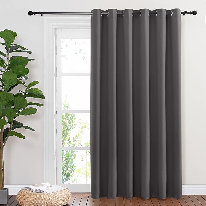 NICETOWN Sliding Door Curtains, Wide Thermal Blackout Patio Door Curtain Panel, Sliding Door Drapes/Draperies with Grommet Top (Gray, W80 x L84) NICETOWN