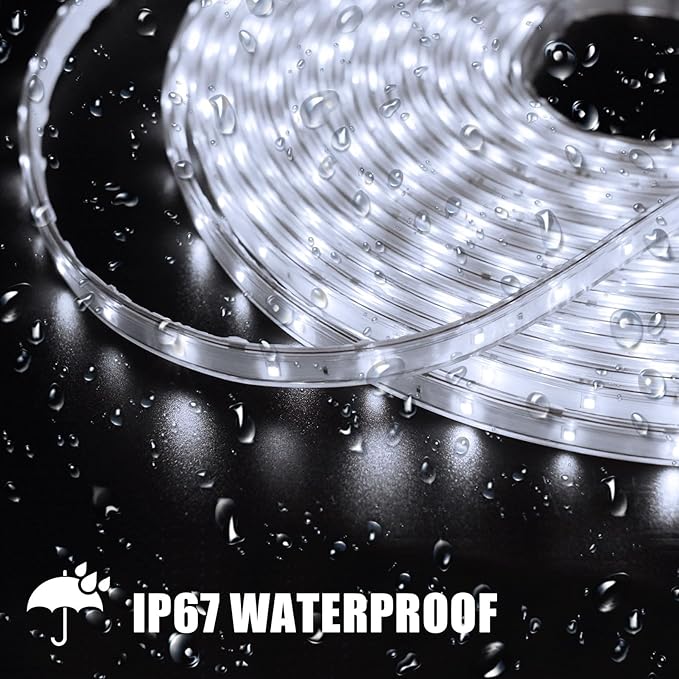 DBFAIRY 50Ft Solar LED Strip Lights Outdoor, Large Capacity Solar Powered Flexible Tape Lights with Remote Dimmable 8 Lighting Modes for Patio Pool Camping Decor, 6000K Cool White DBFAIRY