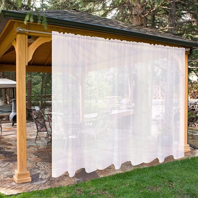 SpaceDresser Waterproof Outdoor Sheer Curtains for Patio - 2 Panels Rod Pocket Indoor Voile Sheer Curtain for Living Room,100W x 120L inch, White SpaceDresser