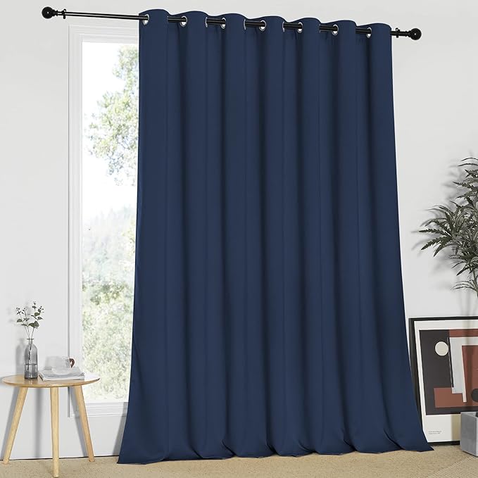 NICETOWN Blackout Wide Sliding Door Curtains - Insulated Noise Reduction Drapes, Privacy Vertical Blind for Living Room & Bedroom (Navy, W100 x L95 inches) NICETOWN