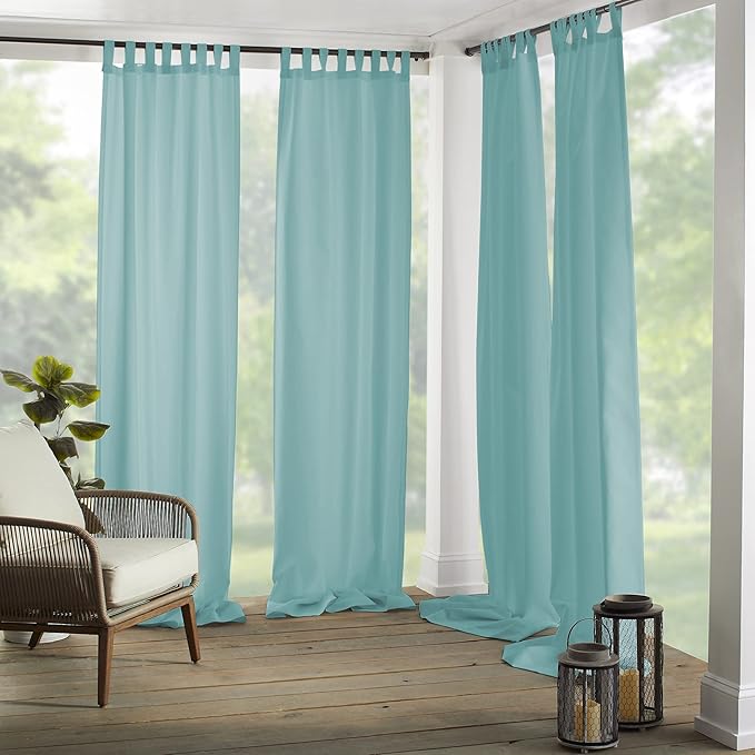 Elrene Home Fashions Matine Weatherproof Tab-Top Indoor/Outdoor Solid Color Curtain Panel for Porch, Pergola, Patio, Deck, 52”W x 95”L, Mineral ElreneHomeFashions