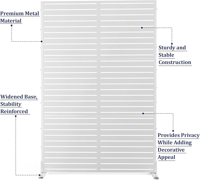 FENCY Outdoor Privacy Screen, 72" H×47" W Metal Privacy Screen, Outdoor Freestanding Privacy Screen & Panels for Deck Patio Balcony(White-Louvered) FENCY