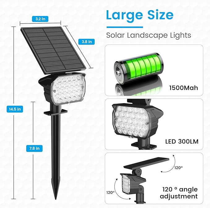 VOLISUN Solar Spotlight Outdoor, IP67 Waterproof Solar Landscape Spot Lights，Uplights for Yard Garden Pathway - 8 Pack (Cool White) 27 LED 3 Lighting Modes VOLISUN