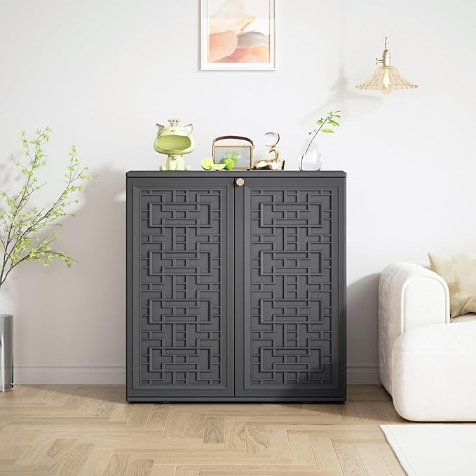 Storage Box Outdoor Caninet,Resin Indoor Storage Box Waterproof Outdoor Storage Cabinets for Patio/Garden/Backyard, Size 34.3''L*15''W*36.2''H(Grey) Mrosaa