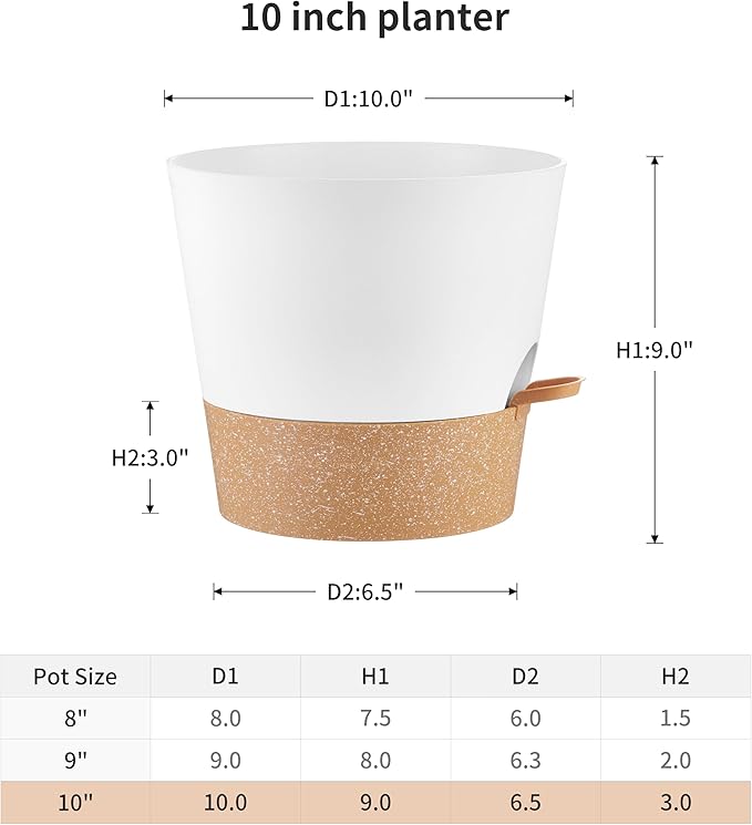 FaithLand 2-Pack 10 Inch Planter Pots for Indoor Outdoor Plants, Self Watering Flower Pots with Deep Reservoir, White with Terracotta … FaithLand