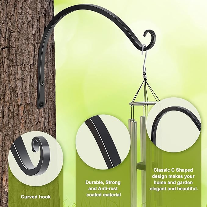 FEED GARDEN 2 Pack 14 Inch Hanging Plant Bracket Wall Hooks Decorative Plant Hangers for Outdoor Hanging Bird Feeders, Wind Chimes, Plant Baskets, Black FEEDGARDEN