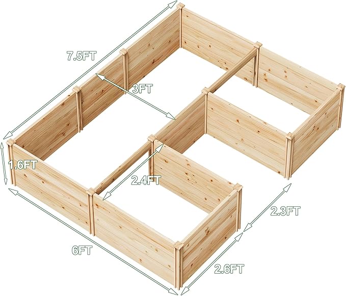 AMERLIFE U-Shaped Raised Garden Bed, 7.5Wx6Dx1.6H Free Combination Outdoor Wooden Raised Garden Bed Planter with 19.6" Depth Planter Box AMERLIFE