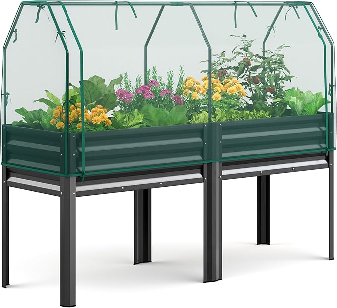 KING BIRD Large Raised Garden Bed with Netting Galvanized Elevated Planter Box with Legs 72×23×55 in for Backyard, Patio, Balcony, 700lb Capacity, Dark Grey KINGBIRD