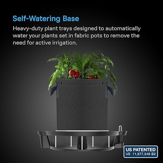 AC Infinity Self-Watering Fabric Pot Base XL, 4-Pack Auto-Irrigation Water Delivery System with Reservoir Meter, Extra Large Elevated Plant Saucers for Indoor Grow Tents, Greenhouses, Outdoor Gardens ACInfinity