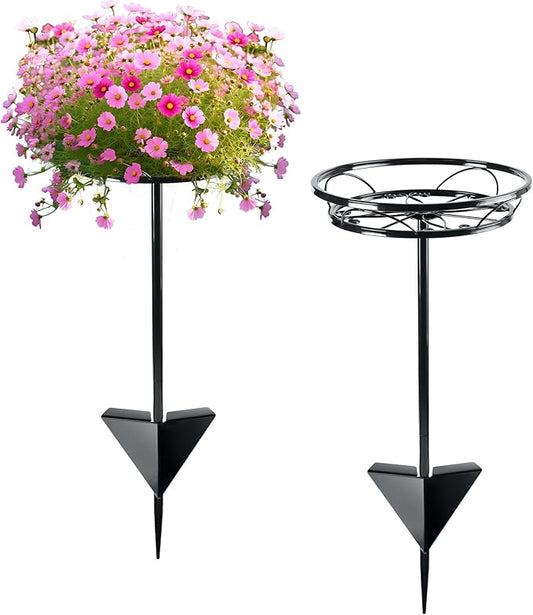 Tellingyou 2 Pack Adjustable Outdoor Flower Pot Stand, Metal Outdoor Plant Stands, Spring Summer Versatile Plant Stand Garden Stake for Display Plants, Elegant Solution for Landscaping Decor (Black) Tellingyou