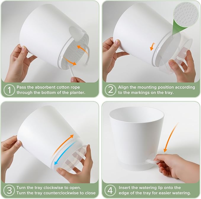 GARDIFE 2026 Upgraded Self Watering Plant Pots with Drainage Hole, 8/7/6.5/6/5.5/5/4 Inch Flower Planting Containers for House Plants, African Violet, Flowers, Cactus (White, 8+7+6.5+6+5.5+5+4 inch) GARDIFE