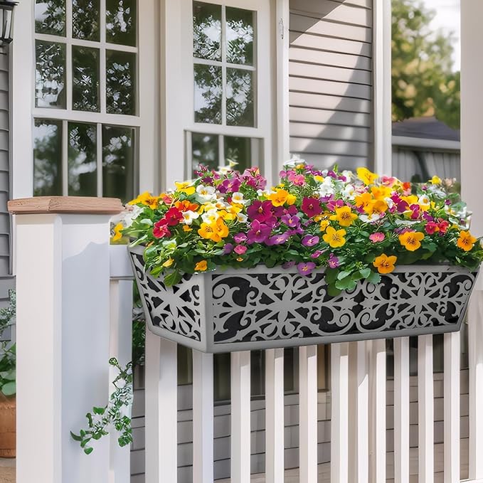4 Pack 24 Inch Window Boxes Planter for Outdoor Plants Deck Railing Planters Box with Adjustable Brackets for Porch Fence Balcony Hanging Flower Baskets with Non-Woven Fabric Liner for Garden Decor KarlliuHOMEGARDEN