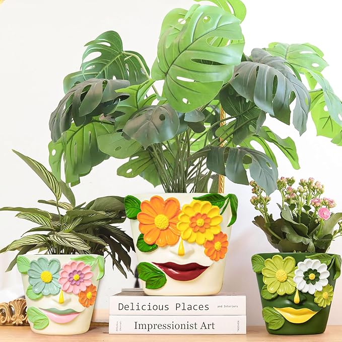 GUGUGO 8 Inch Large Flower Face Planters, Abstract Unique Head Plant Pot with Drainage, Rainbow Colorful Cute Flower Plant Pots for Indoor Plants, Funny Gardening Pot Gift Home Décor, Blue&Pink GUGUGOHOMEDECOR