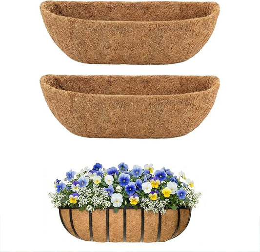 2 Pcs 36 Inch Trough Coco Liner for Window Box, 100% Natural Half Moon Coconut Coir Planter, Replaceable Coconut Fiber Liner for Window Boxes & Fence Flower Baskets (2, 36 inch) Rootora