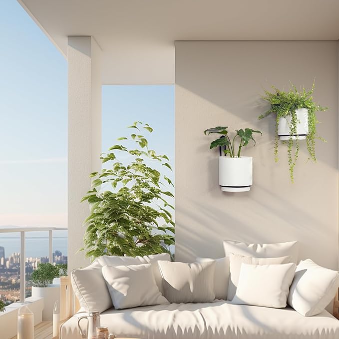2 Pcs Wall Mounted Hanging Planter Vase for Indoor and Outdoor Plants Modern Metal Wall and Ceiling Planter Minimalist Flower Pot (White, 5.91 inch) CISEANOL