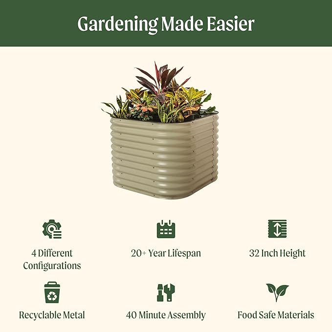 32" Extra Tall Raised Garden Bed Kits, 3.5 x 3.5 x 2.7ft Raised Planter Box Outdoor, 2 x 5 x 2.7ft Deep Root 4 in 1 Modular Metal Raised Beds for Gardening Vegetables Flowers Fruits - Sky Blue VegoGarden