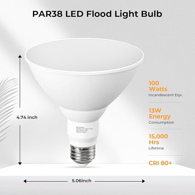 PAR38 Outdoor Flood Light Bulbs, LED Flood Light Bulb Warm White 3000K, 100W Equivalent, 1050LM, Dimmable E26 Base for Porch Garage Yard, 6 Pack GvvooHome
