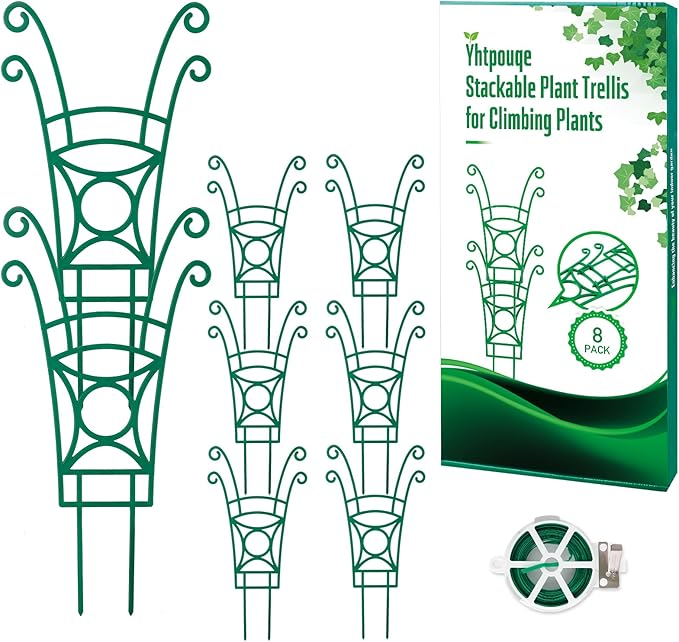 8 Pack Trellis for Potted Plants, Stackable Indoor Plant Trellis for Climbing Plants, Garden Trellis Outdoor for Flower Vine Lvy Hoya Houseplants Plant Support YHTPOUQE