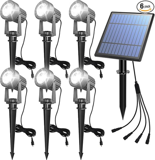 APONUO Solar Spot Lights Outdoor 6-in-1 Solar Landscape Lights Dusk to Dawn Solar Uplights IP65 Waterproof 9.8ft Cable Outdoor Spot Lights for Yard Pathway Garden Tree Decoration (Cool White) APONUO
