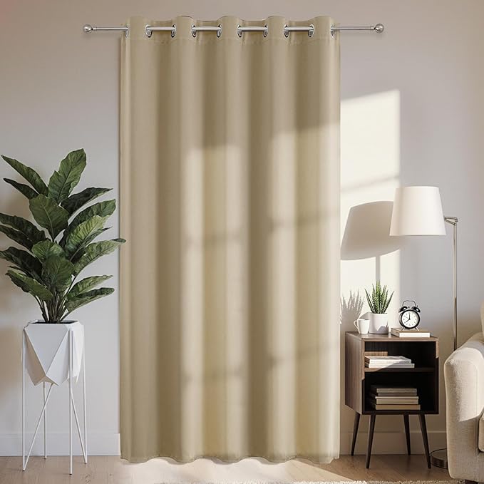 Joydeco Blackout Patio Sliding Door Curtains 84 Inches Long, Grommet Privacy Room Divider Curtains, Extra Wide Thermal Blackout Drapes for Bedroom Living Room (Light Beige, 70Wx84L, 1 Panel) JOYDECO