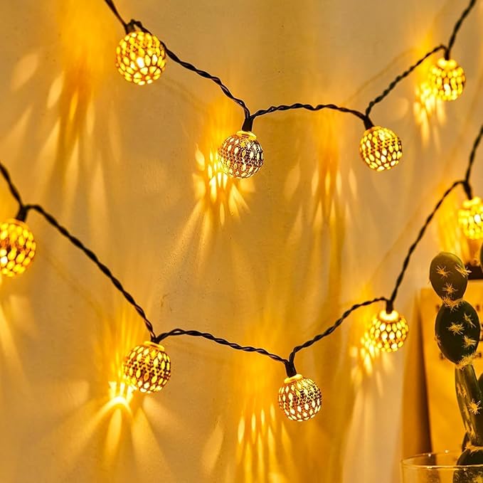 Brightown Solar Moroccan String Lights Outdoor 60 LED 36 Ft Globe Fairy Lights with 8 Lighting Modes, Waterproof Solar Powered String Lights for Garden Yard Gazebos Camping Party Holiday (Warm White) Brightown