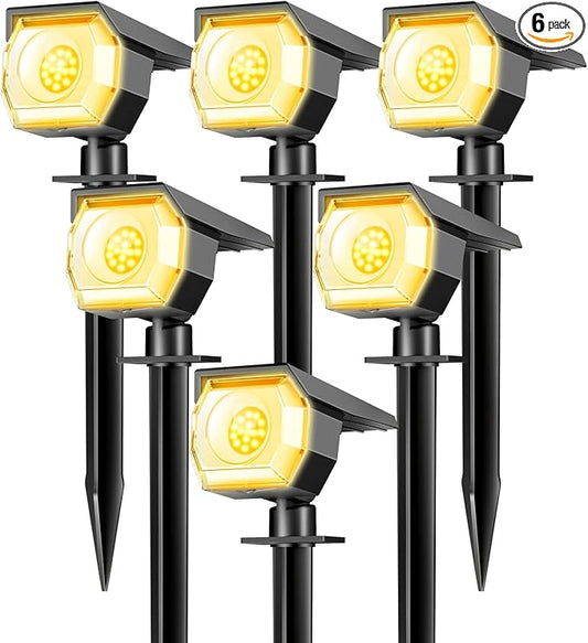 6 Pack Solar Spot Lights Outdoor, Solar Spotlights Outdoor Waterproof 2-in-1 Auto On/Off Landscape Lighting for Outside Yard Wall Garden Pathway(Warm White) Peasur