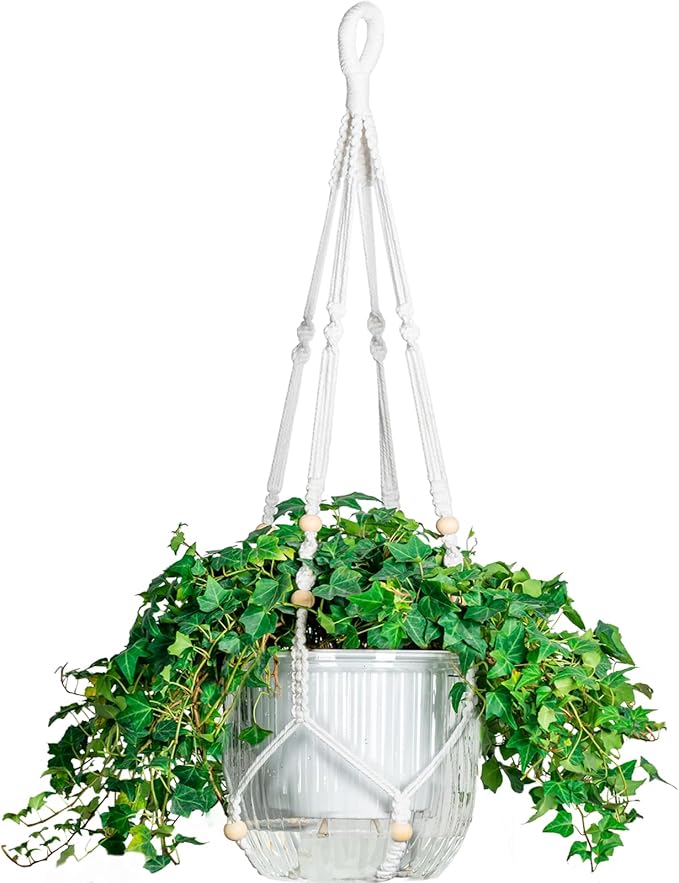 Melphoe Self Watering Hanging Planters for Indoor Plants, 1 Pack 8.3 Inch Outdoor Hanging Plant Pot Basket, 2 Kinds of Hangers Macrame 35.5’’ & Metal Chain 19.6’’ for Garden Home Decor Melphoe