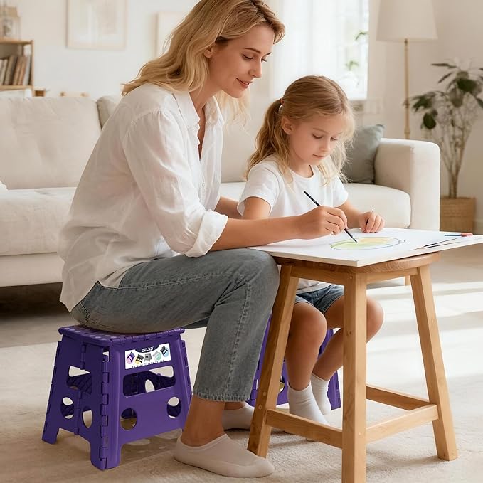 Delxo Folding Step Stool, 13 inch Non-Slip Foldable Stools Up to 300 LBS, Step Stool with Handle, Lightweight for Kitchen, Bathroom, Bedroom, Garden, Purple, 1PC Delxo