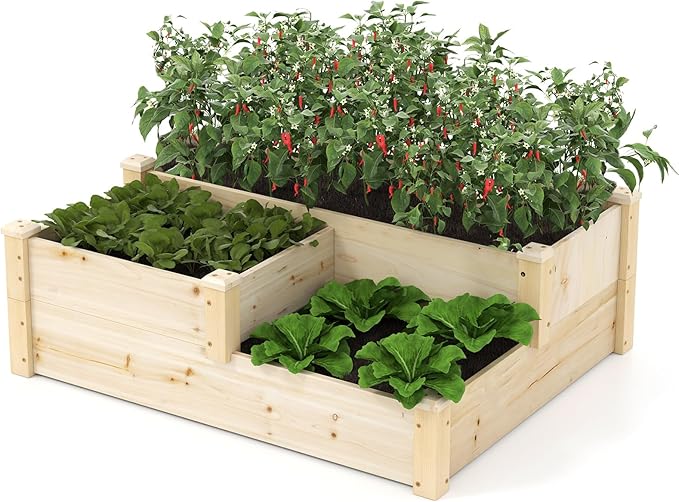 Giantex Raised Garden Bed, Wood Planter Box for Vegetables Flowers Fruit Herb, Easy Assembly, Garden Box Container for Backyard, Patio, Balcony (43" Lx35 Wx14.5 H) Giantex