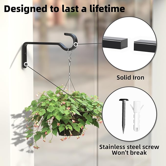6 Inch 2 Pack Heavy Duty Outdoor Plant Hangers for Hanging Baskets, Iron Plant Brackets for Hanging Plants Outside, Metal Plant Hooks Plant Wall Hooks for Hanging Lantern, Bird Feeder saffruff