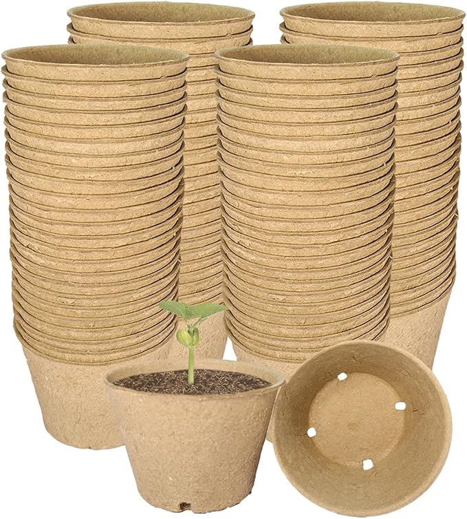 100 Pack 4 Inch Peat Pots, Biodegradable Seed Starter Pots with Drainage Holes for Indoor/Outdoor Gardening, Eco-Friendly Garden Germination Nursery Pots. (100, 4 Inch) Rootora