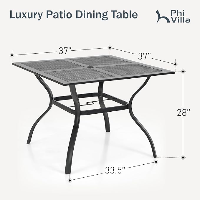 PHI VILLA 37 Inch Outdoor Dining Table Metal Steel Mesh Patio Dining Table Umbrella Table with 1.57" Umbrella Hole (Mesh) PHIVILLAThepioneerofcomfortablehouseholdsupplies