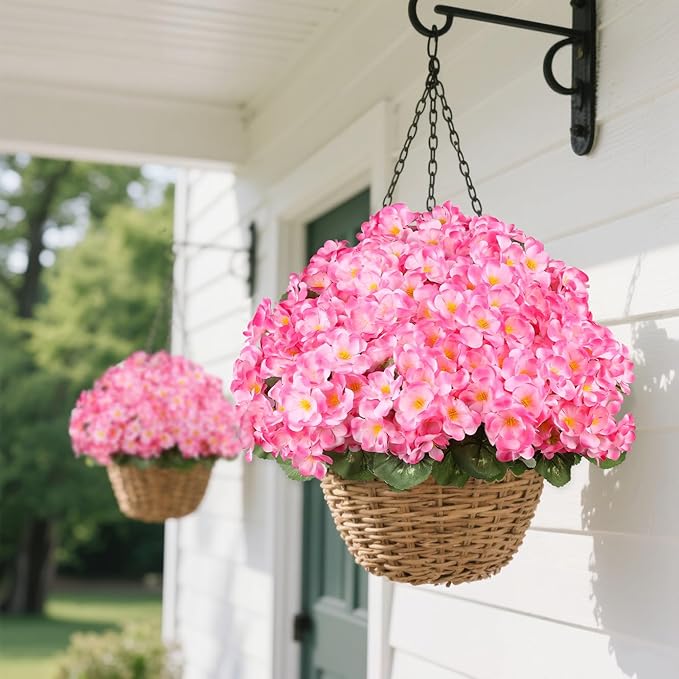Artificial Geraniums Flowers for Outdoors, 6 Bundles Realistic Silk Fake Geranium, No Fade Faux Plants for Hanging Baskets, Window Boxes, Pots - Porch, Patio, Garden Decor(Pink) AmberFun