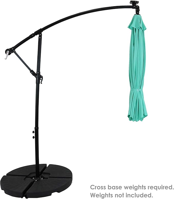 Sunnydaze 10' Solar Offset Patio Umbrella - Solar Cantilever Umbrella Outdoor with LED Lights - Polyester Shade, Air Vent, & Cross Base SunnydazeDecor