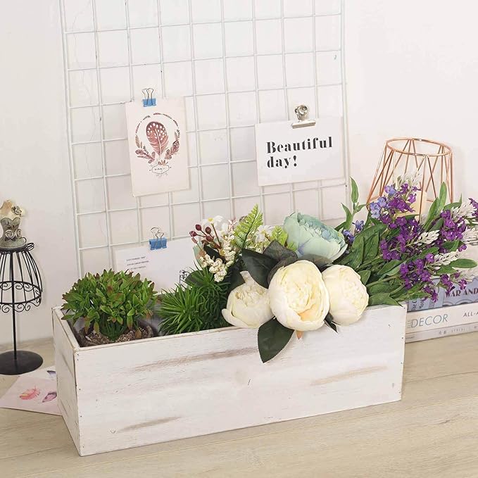 Efavormart 18"x6" Whitewash Wood Planter Box with Plastic Liner, DIY Rustic Rectangle Wooden Box for Succulents, Wedding Table Centerpieces and Farmhouse Party Decor efavormart