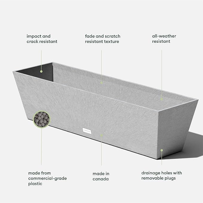 Veradek Pure Series Window Box Planter - Long Rectangular Planter for Indoor or Outdoor Windowsill/Balcony | Durable All-Weather Use with Drainage Holes | Modern Decor for Herbs, Small Plants, Flowers VeradekOutdoor