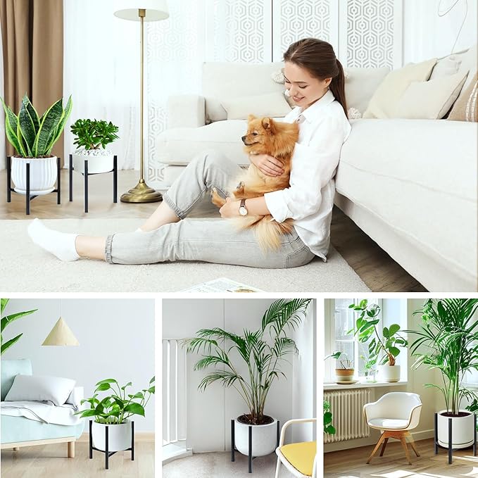 Airpark Plant Stand Indoor Adjustable, Metal Modern Plant Stand, Heavy Duty Stable Plant, Fit 8-12 inch Pots, Number of Items-3, Color-Black (Pot & Plant Not Included) Airpark