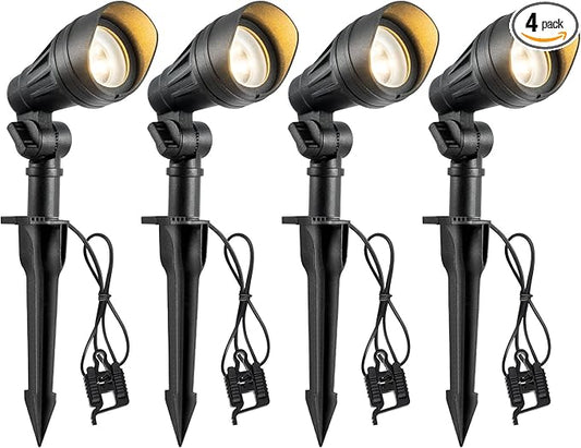 EDISHINE Low Voltage LED Landscape Lights with 35° Beam Angle, 3.2W 240LM 3000K Outdoor Landscape Lighting, CRI 80, Waterproof SpotLights for Trees, House, Yard, Garden, ETL Listed, 4 Pack EDISHINE