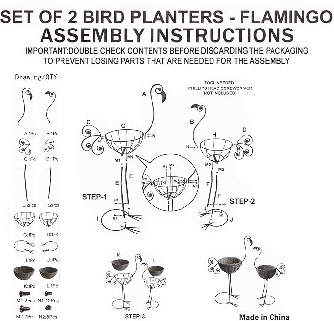 Metal Flamingo Planter with Basket -Garden Bird Planters for Outdoor Indoor Lawn,Yard,Porch,Patio, Garden Decorations（Set of 2） COOZZYHOUR