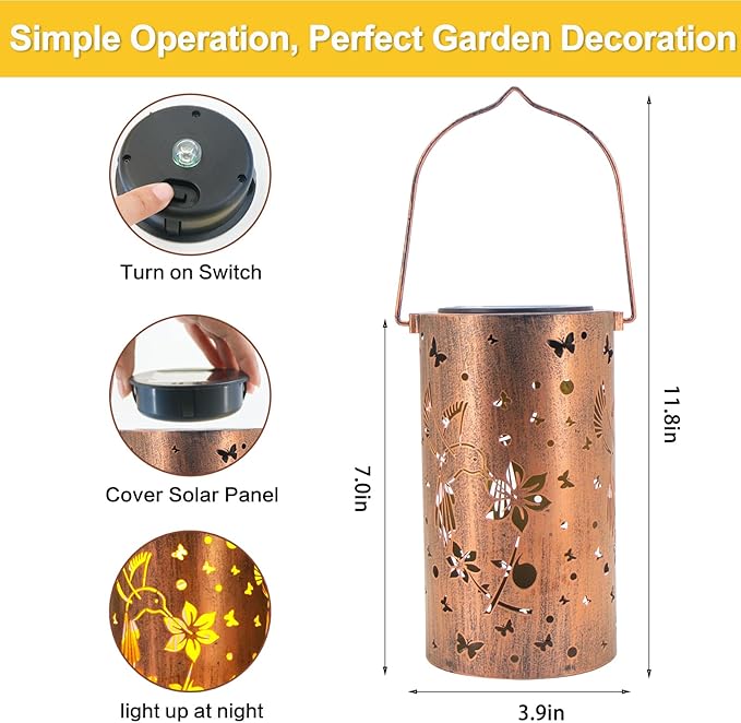 Solar Lanterns Outdoor Waterproof Hummingbirds Birthday Gifts for Women Mom Grandma Garden Decor Metal Hanging LED Decorative Light for Patio Yard Lawn Backyard Front Porch Gardening Gifts DIBIEECN