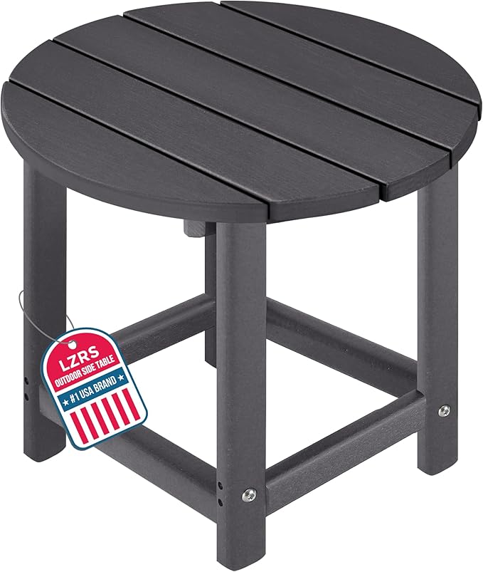 LZRS Round Adirondack Patio Side Table End Table, Outdoor Side Tables for Patio, Backyard,Pool, Indoor Companion, Easy Maintenance & Weather Resistant(Grey) LZRSPET